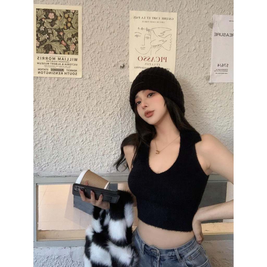 ZHELIHANGFEI Áo Dệt Kim Không Tay Lưng Cao Thời Trang Cho Nữ