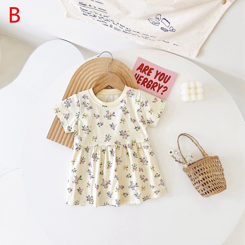 Đầm em bé SANLUTOZ tay ngắn in họa tiết dễ thương mặc thường ngày mùa hè