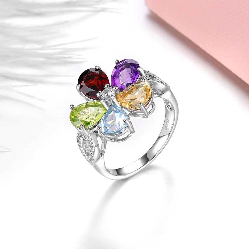 Nhẫn Cưới Mạ Bạc 925 Đính Đá Thạch Anh Tím Tự Nhiên 5.8 Carats