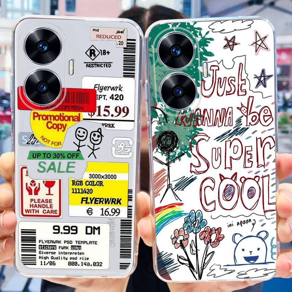 Ốp Điện Thoại Silicone TPU Mềm In Hình Khủng Long / Mèo Đáng Yêu Cho Realme C55 2023 RealmeC55 4G RMX3710