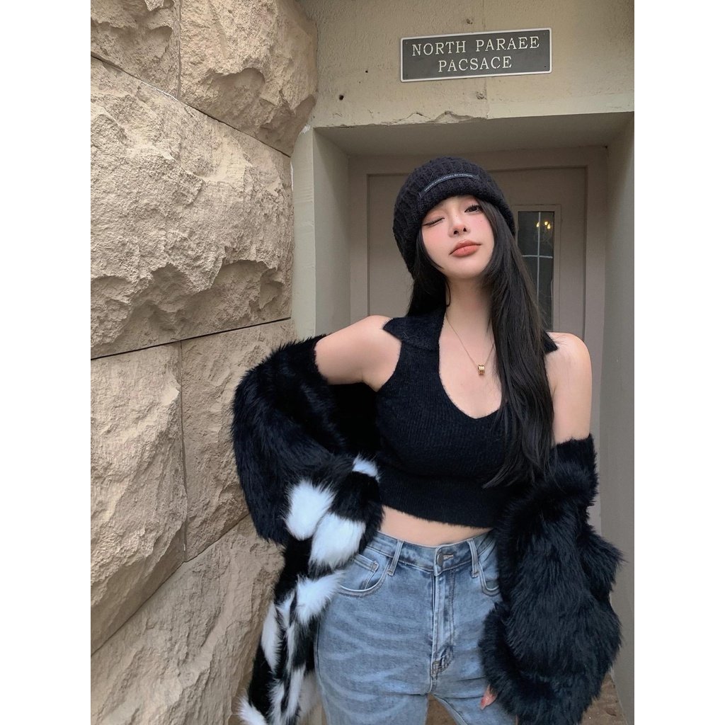 ZHELIHANGFEI Áo Dệt Kim Không Tay Lưng Cao Thời Trang Cho Nữ