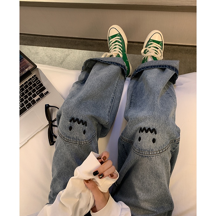 ZHELIHANGFEI Quần Jean Dài Lưng Cao Dáng Rộng Phong Cách Retro Mỹ Cá Tính