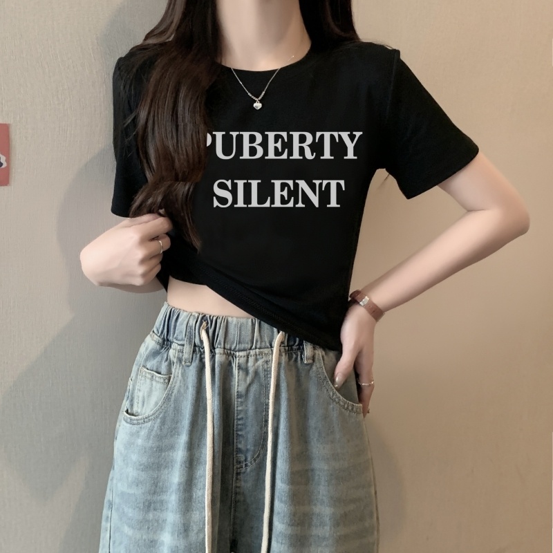 ZHELIHANGFEI Áo Thun Tay Ngắn In Chữ Trẻ Trung Hợp Thời Trang