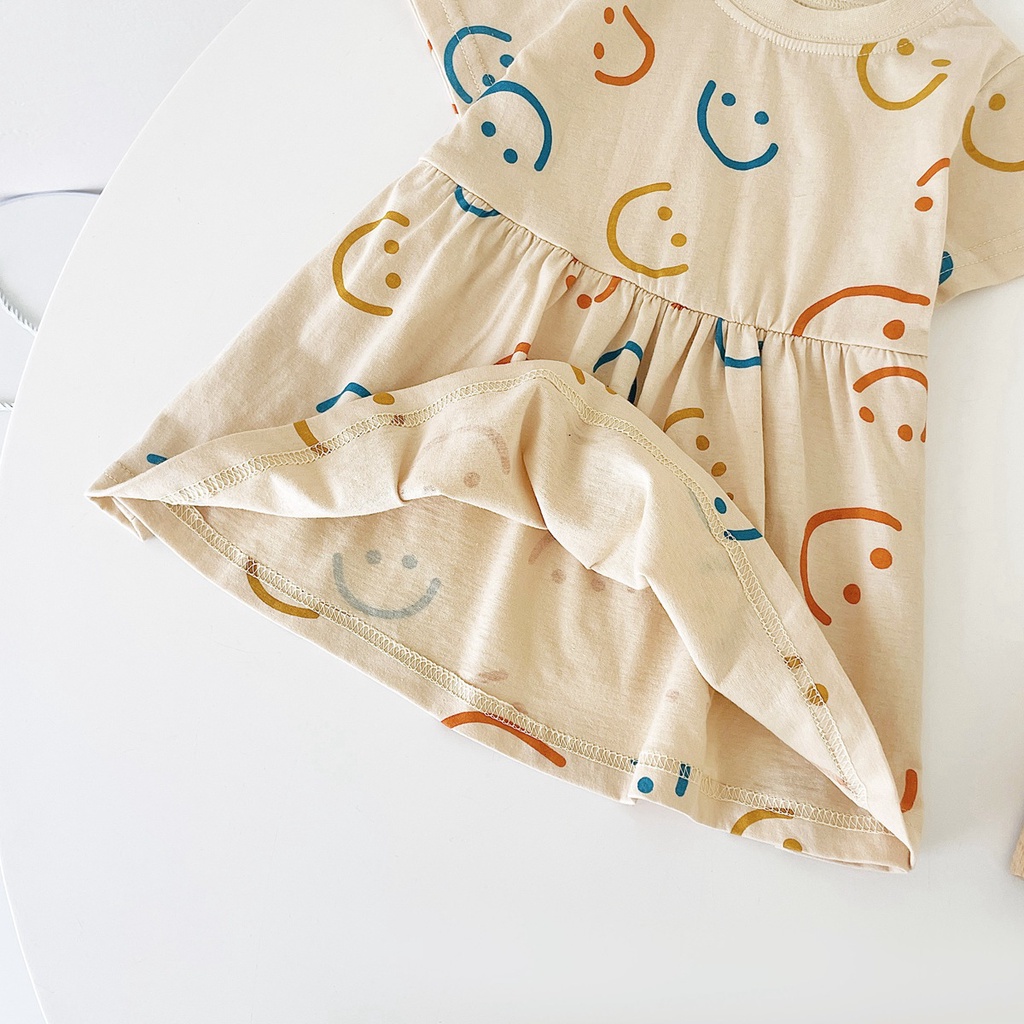 Đầm em bé SANLUTOZ tay ngắn in họa tiết dễ thương mặc thường ngày mùa hè