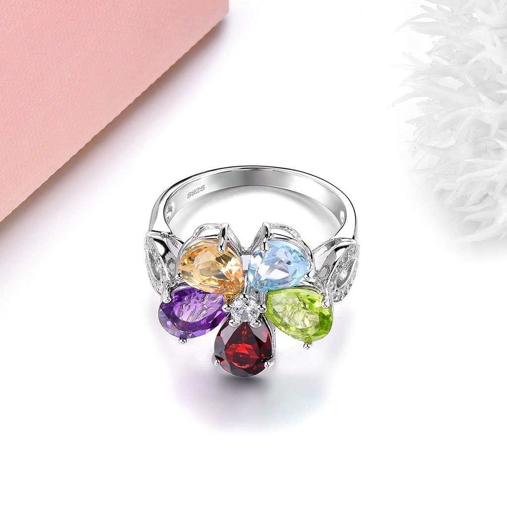 Nhẫn Cưới Mạ Bạc 925 Đính Đá Thạch Anh Tím Tự Nhiên 5.8 Carats