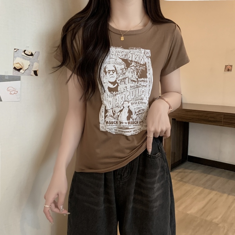 ZHELIHANGFEI Áo Thun Tay Ngắn Họa Tiết In Kiểu Dáng Thường Nhật Dễ Phối Đồ