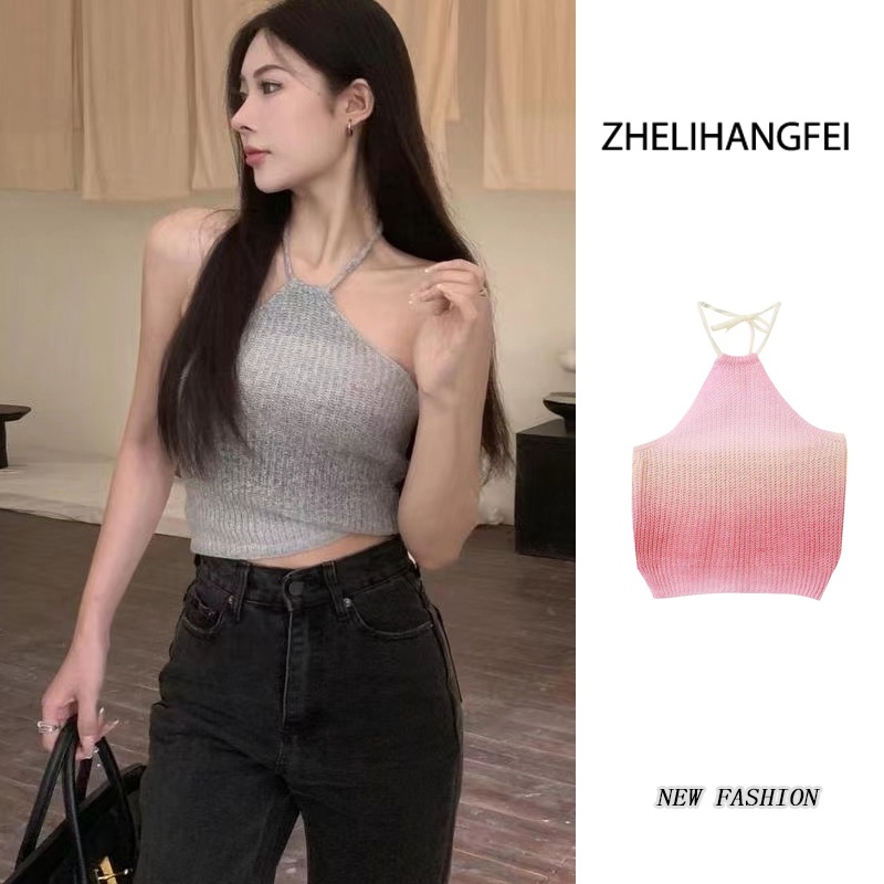 ZHELIHANGFEI Áo Dệt Kim Sát Nách Cổ Hẹp Eo Quyến Rũ Trẻ Trung Cho Bạn Gái