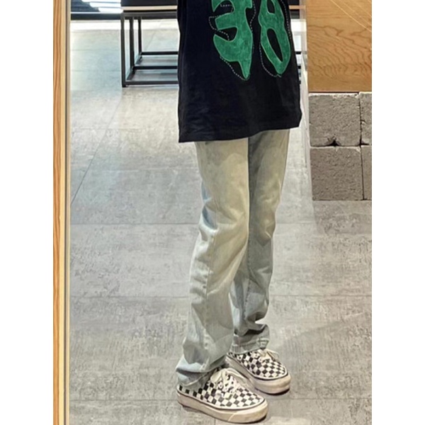 ZHELIHANGFEI Quần Jean Dài Lưng Cao Dáng Suông Kiểu Retro Mỹ Cá Tính