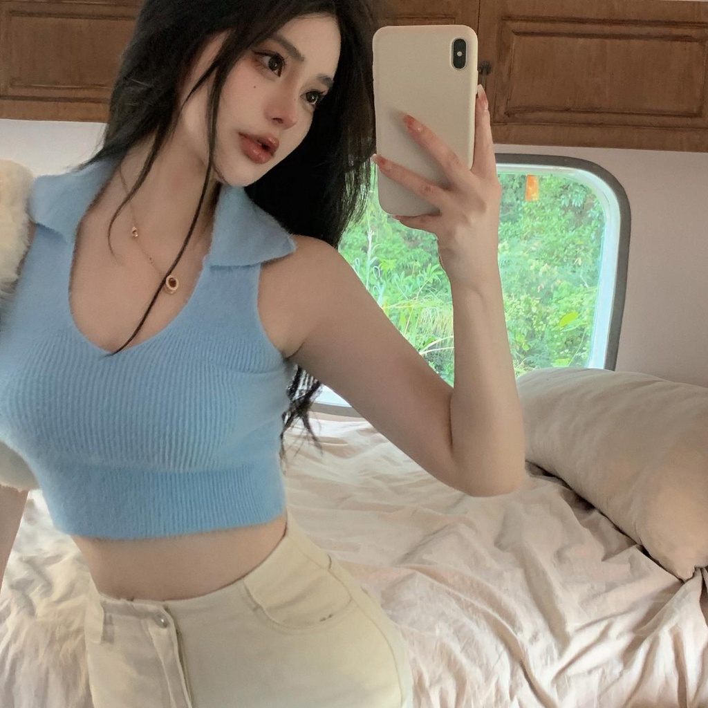 ZHELIHANGFEI Áo Dệt Kim Không Tay Lưng Cao Thời Trang Cho Nữ