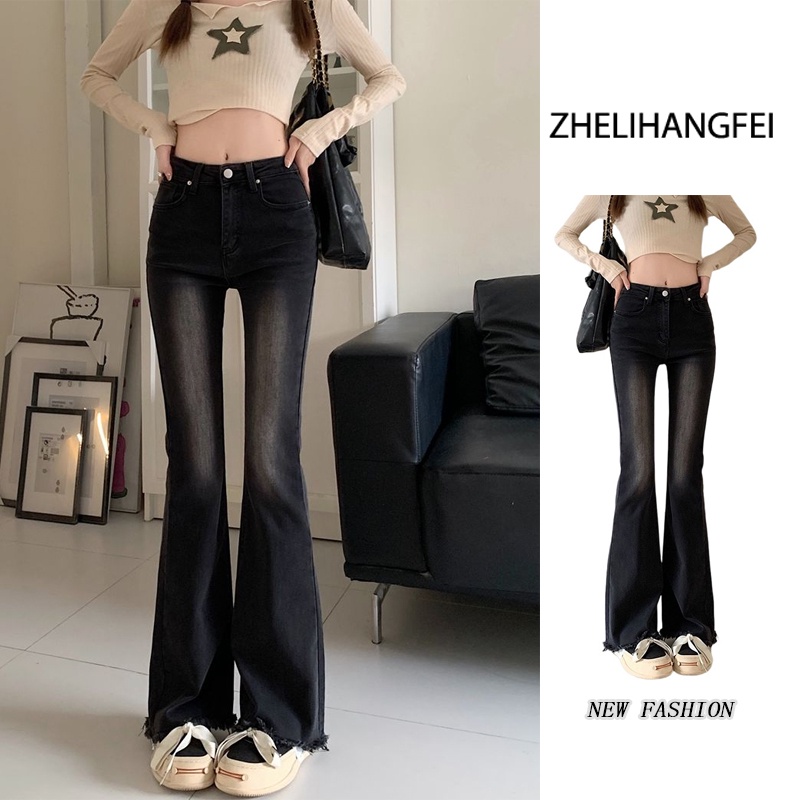 ZHELIHANGFEI Quần Jean Lưng Cao Ống Rộng Phong Cách Retro