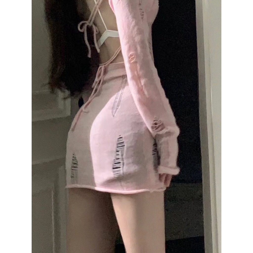 ZHELIHANGFEI Đầm Dệt Kim Dáng Ôm Thiết Kế Rách Thời Trang Quyến Rũ Cho Nữ