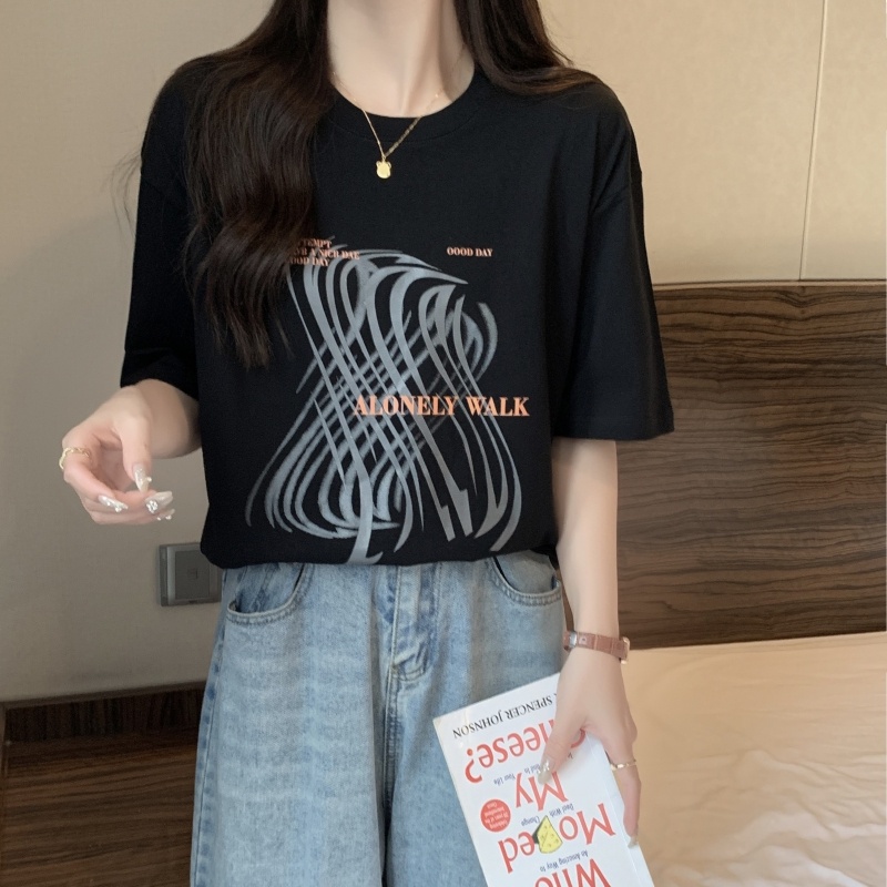 ZHELIHANGFEI Áo Thun Tay Ngắn Form Rộng Họa Tiết In Theo Xu Hướng