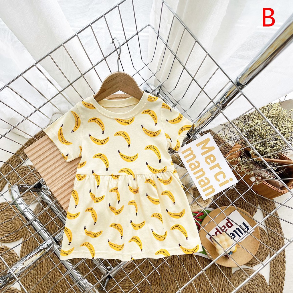 Đầm bé gái SANLUTOZ tay ngắn họa tiết dễ thương mùa hè