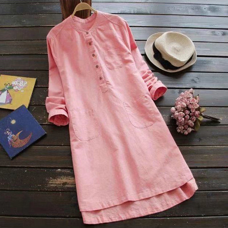 Hàng Có Sẵn Áo Sơ Mi Cotton Lanh Tay Dài Màu Trơn Phong Cách Hàn Quốc Thương Hiệu Thương Hiệu Bán Chạy Sh