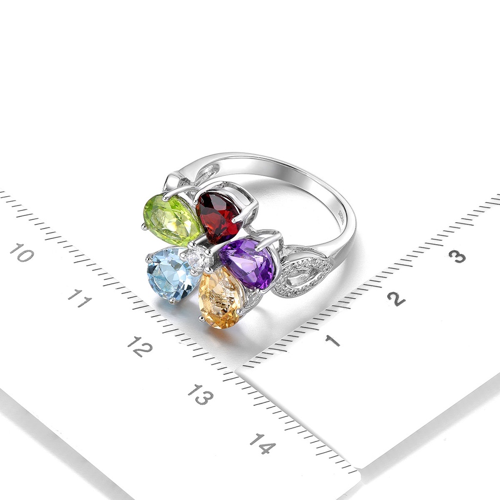 Nhẫn Cưới Mạ Bạc 925 Đính Đá Thạch Anh Tím Tự Nhiên 5.8 Carats