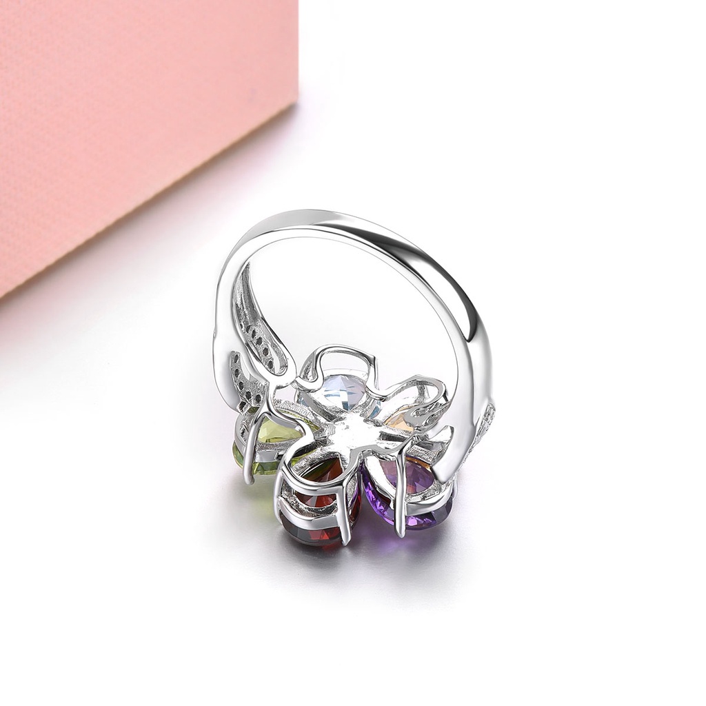 Nhẫn Cưới Mạ Bạc 925 Đính Đá Thạch Anh Tím Tự Nhiên 5.8 Carats