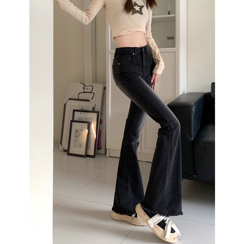 ZHELIHANGFEI Quần Jean Lưng Cao Ống Rộng Phong Cách Retro