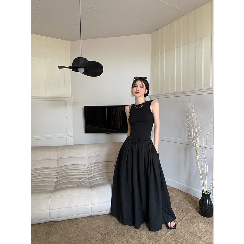 ZHELIHANGFEI Đầm Dài Không Tay Hở Lưng Eo Hẹp Thời Trang Cho Nữ