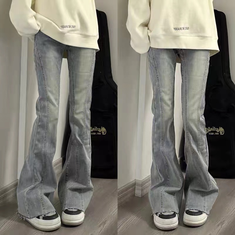 ZHELIHANGFEI Quần Jean Lưng Cao Ống Rộng Phong Cách Retro Mỹ
