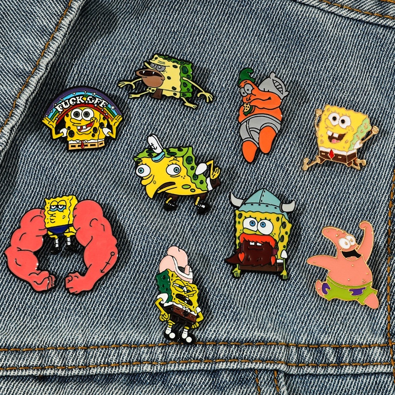 Huy Hiệu Cài Áo Bằng Kim Loại Hình SpongeBob SquarePants Pie Big Star Hoạt Hình Sáng Tạo Vui Nhộn Kiểu Âu Mỹ Bán Chạy