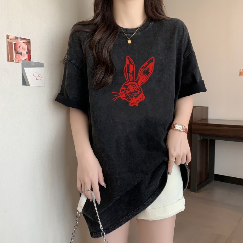 ZHELIHANGFEI Áo Thun Ngắn Tay Dáng Rộng In Họa Tiết Hoạt Hình Cá Tính