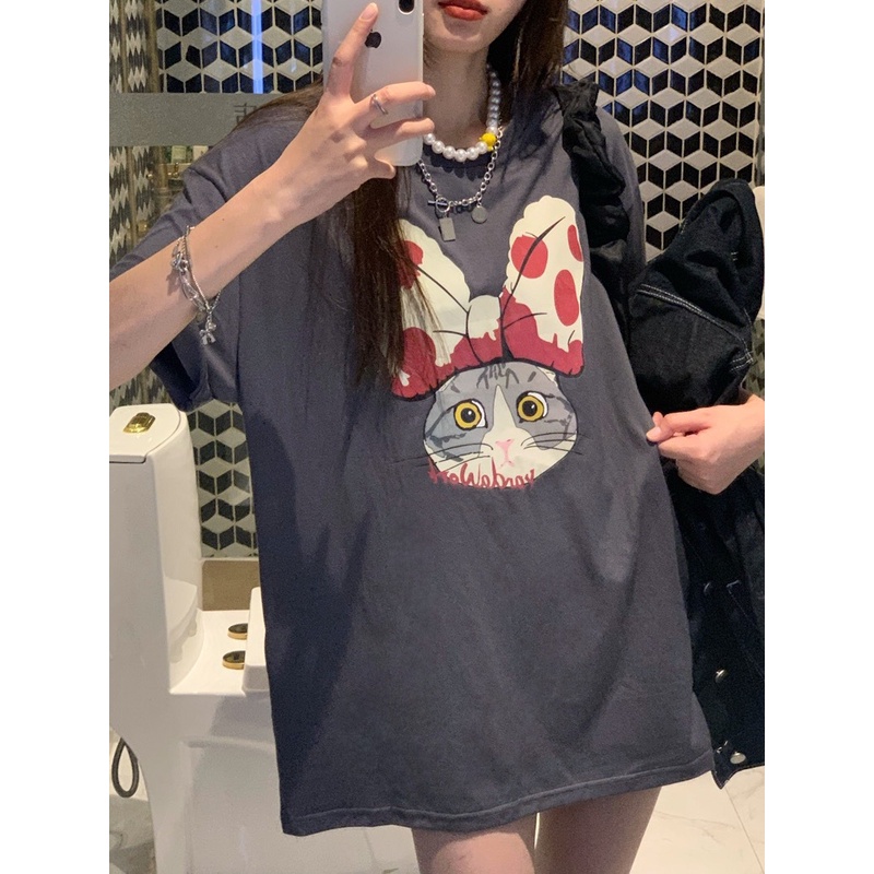 ZHELIHANGFEI Áo Thun Tay Ngắn Họa Tiết Hoạt Hình Dễ Phối Đồ