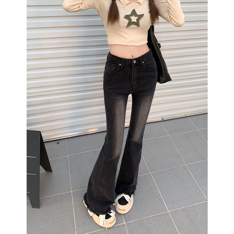 ZHELIHANGFEI Quần Jean Lưng Cao Ống Rộng Phong Cách Retro