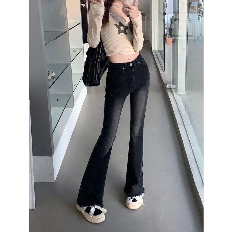 ZHELIHANGFEI Quần Jean Lưng Cao Ống Rộng Phong Cách Retro