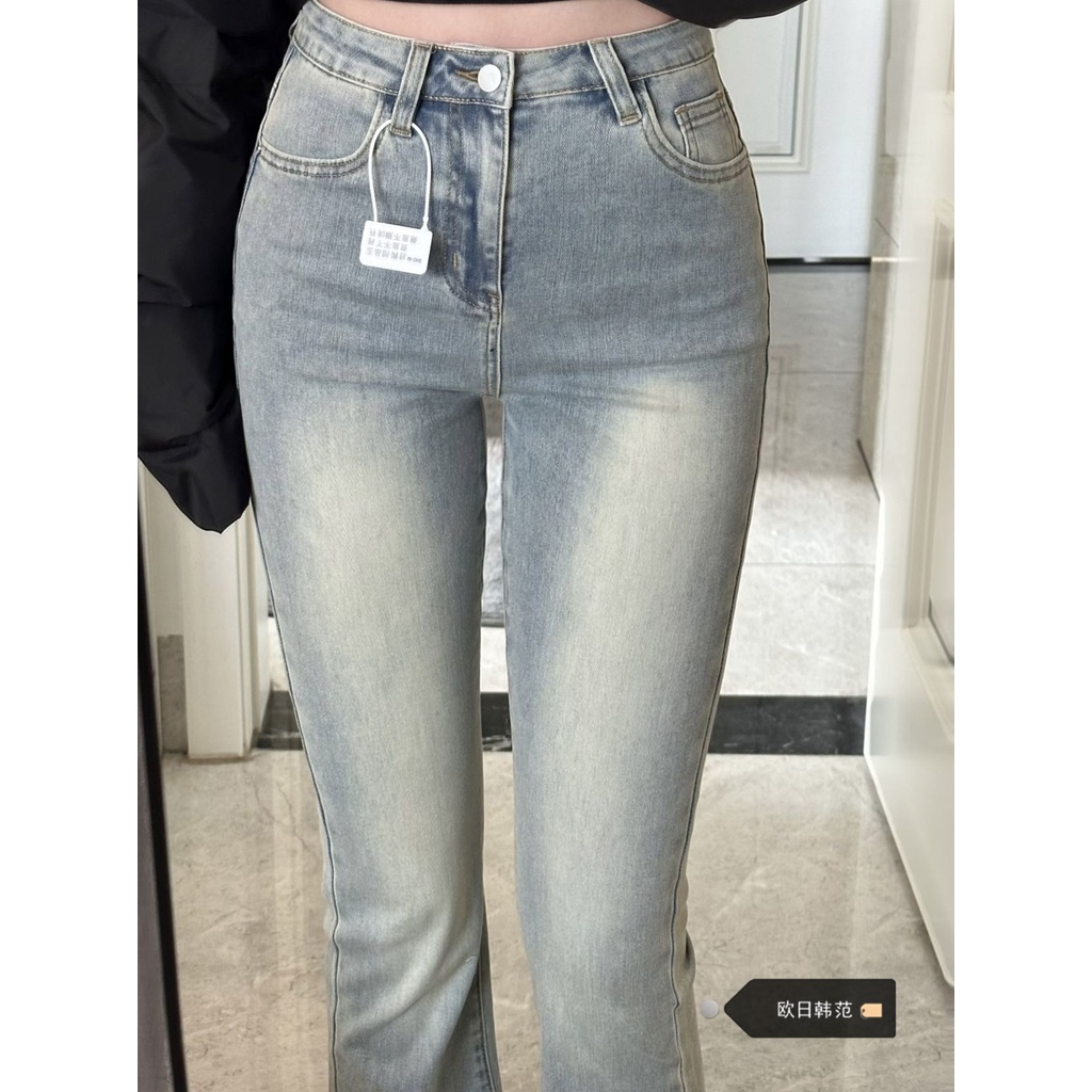 ZHELIHANGFEI Quần Jean Ống Rộng Lưng Cao Theo Phong Cách Retro