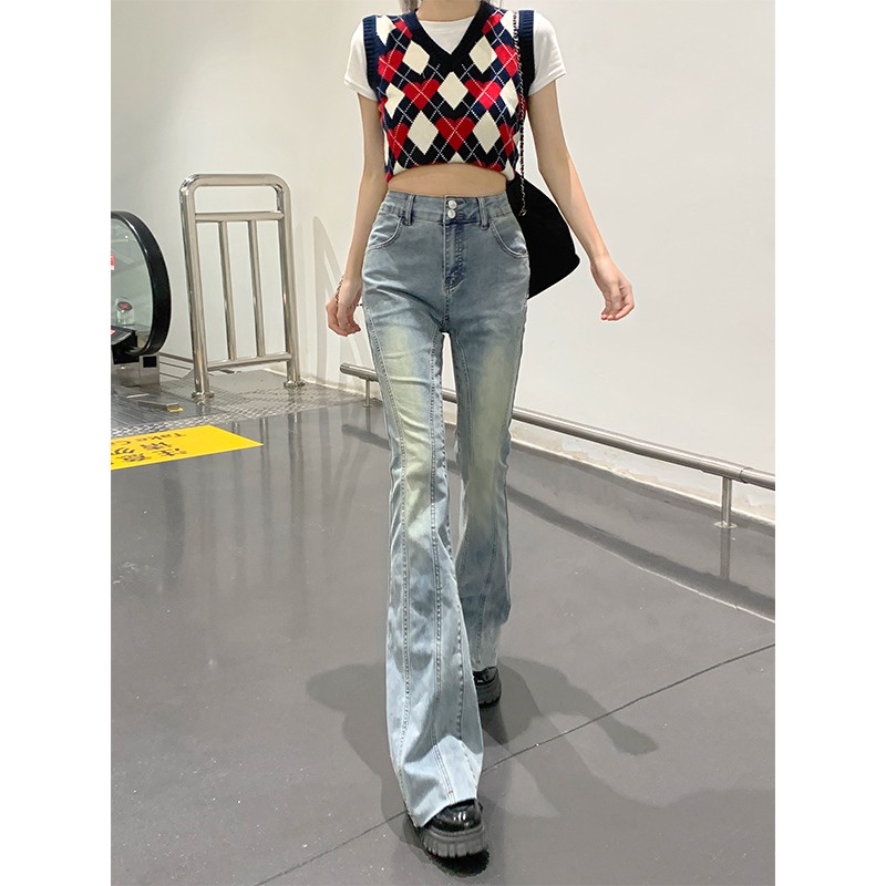 ZHELIHANGFEI Quần Jean Lưng Cao Ống Rộng Phong Cách Retro Mỹ