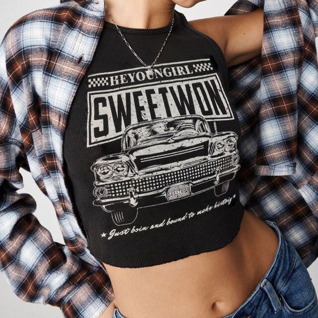 ZHELIHANGFEI Áo Croptop Dệt Kim Không Tay Lưng Cao Kiểu Retro Mỹ Gợi Cảm