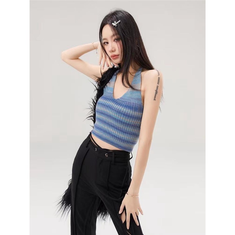 ZHELIHANGFEI Áo Croptop Dệt Kim Lưng Cao Phong Cách Quyến Rũ