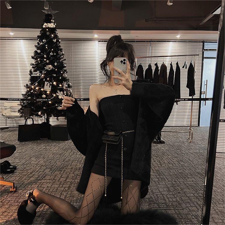 ZHELIHANGFEI Đầm Dệt Kim Ôm Eo Thời Trang Quyến Rũ Cho Nữ