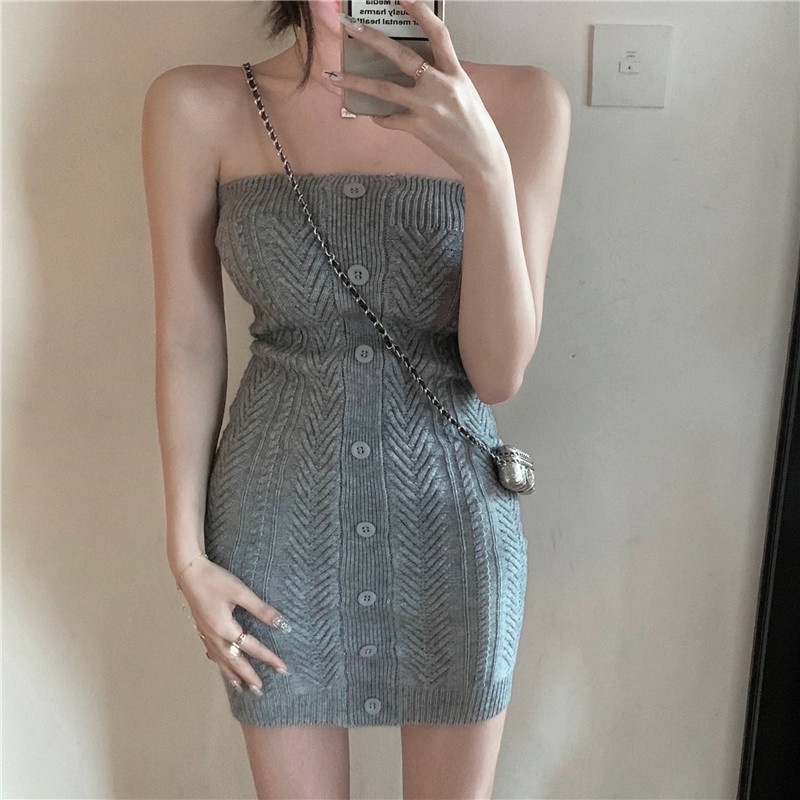 ZHELIHANGFEI Đầm Dệt Kim Ôm Eo Thời Trang Quyến Rũ Cho Nữ