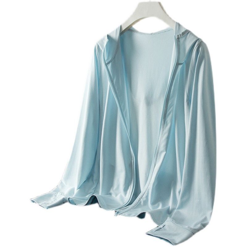 Áo Khoác Chống Nắng Bằng Lụa Lạnh Mỏng Tay Dài Có Mũ Trùm Đầu Thoáng Khí Phong Cách Thời Trang Mùa Hè Mới Cho