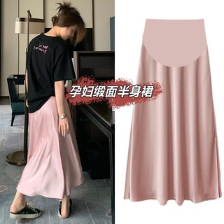Chân Váy Satin Dài Nâng Bụng Màu Hồng Thời Trang Xuân Thu Cho Mẹ Bầu 4.11