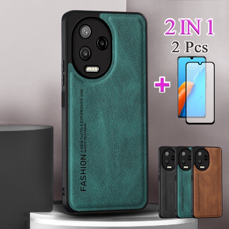 Ốp Điện Thoại Da Phối Gốm + Miếng Dán Màn Hình Cong 2 Trong 1 Sang Trọng Cho Infinix Note 12 Pro 4G