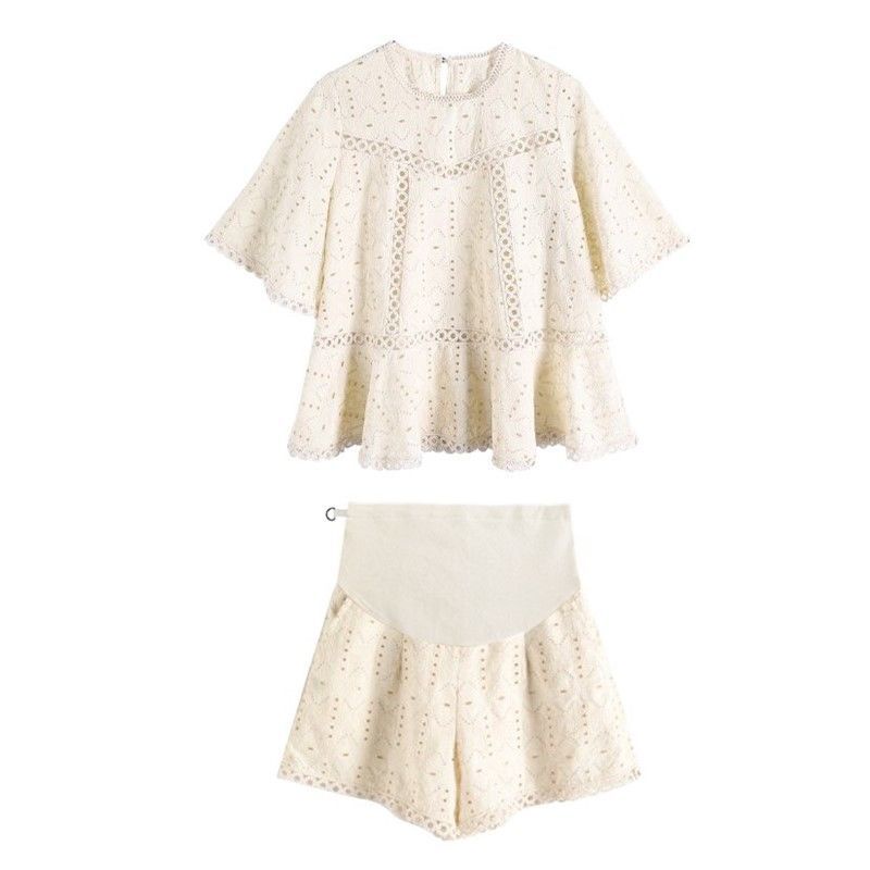 Set Áo Thun Ngắn Tay + Quần Short Màu Trơn Thời Trang Cho Mẹ Bầu 6 Tuổi