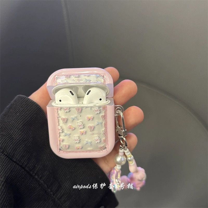 Ốp Điện Thoại Hình Gấu Nơ Hồng / Xanh Lam Cho apple airpods pro2 3