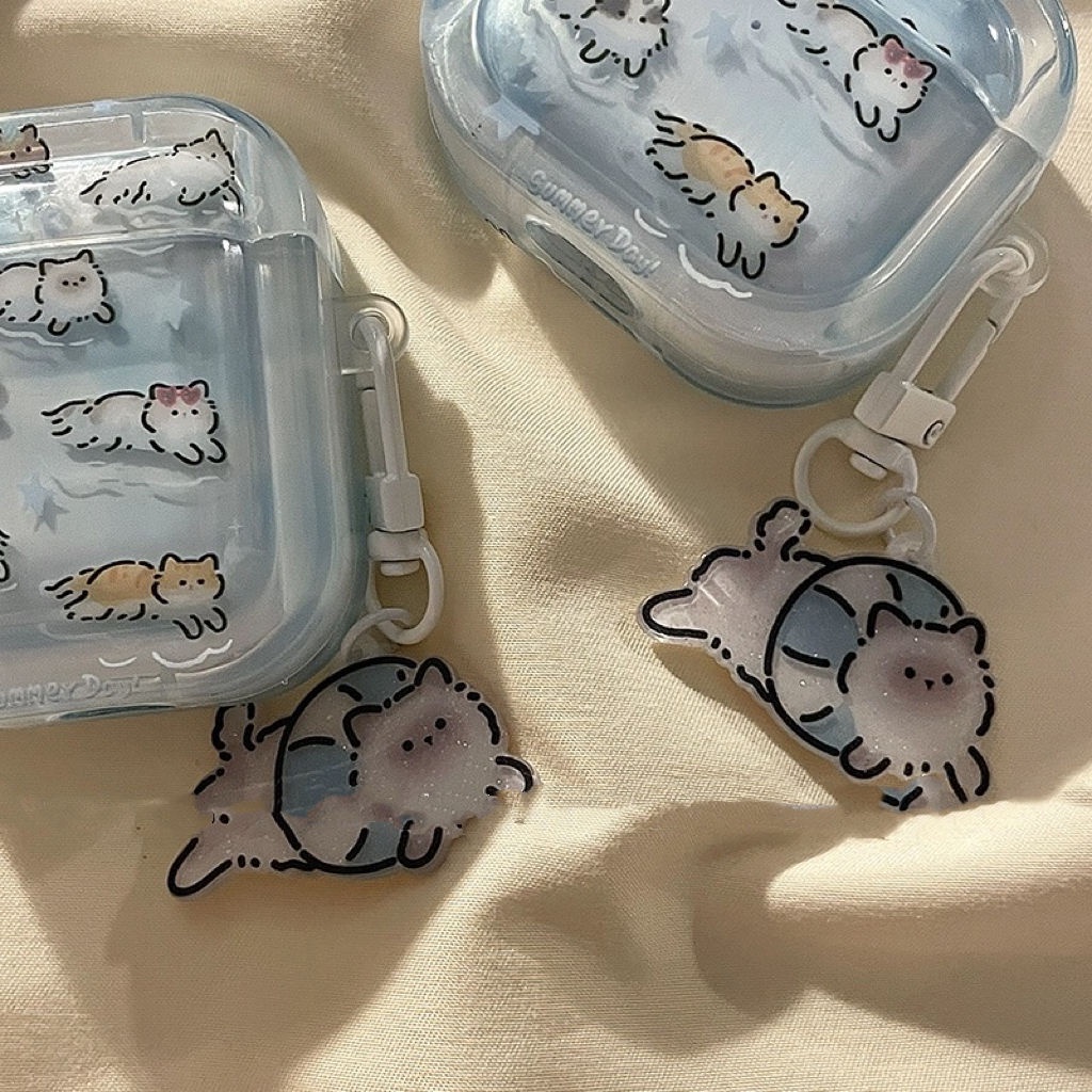 Vỏ Bảo Vệ Hộp Sạc Tai Nghe airpods Pro 2 3 bluetooth 3 Hình Chú Mèo Bơi Lội Mùa Hè Dễ Thương
