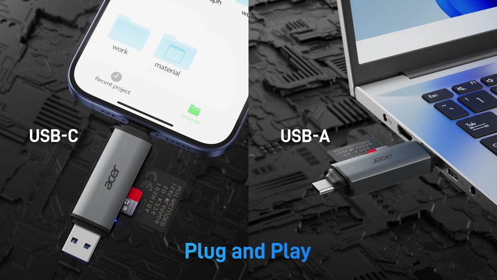 Acer Đầu đọc thẻ 2 trong 1 SD/TF OTG USB C / A Bộ chuyển đổi thẻ nhớ USB 3.0 Type C sang Micro SD Thích hợp cho điện thoại di động máy tính xách tay máy tính bảng máy tính để bàn và ảnh UC202 | BigBuy360 - bigbuy360.vn