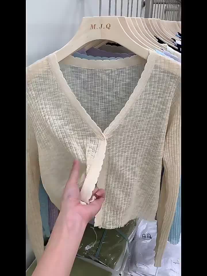 YAYUAN Ngắn đan cardigan nữ dài tay áo trắng | BigBuy360 - bigbuy360.vn