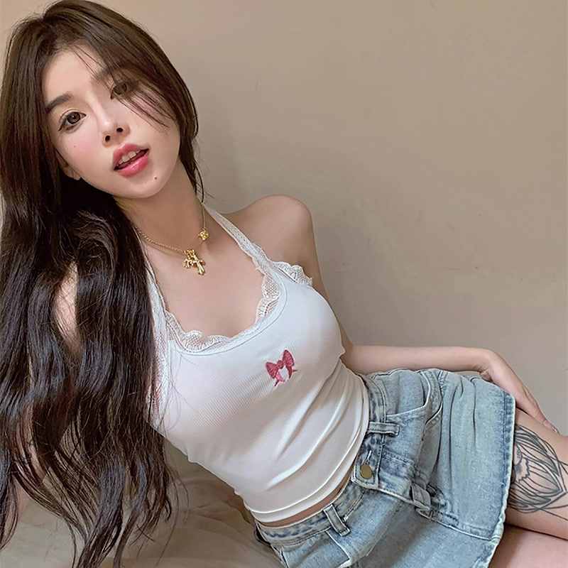 Áo Hai Dây Mỏng Mùa Hè Thêu Ren Thắt Nơ Gợi Cảm Cho Nữ | BigBuy360 - bigbuy360.vn