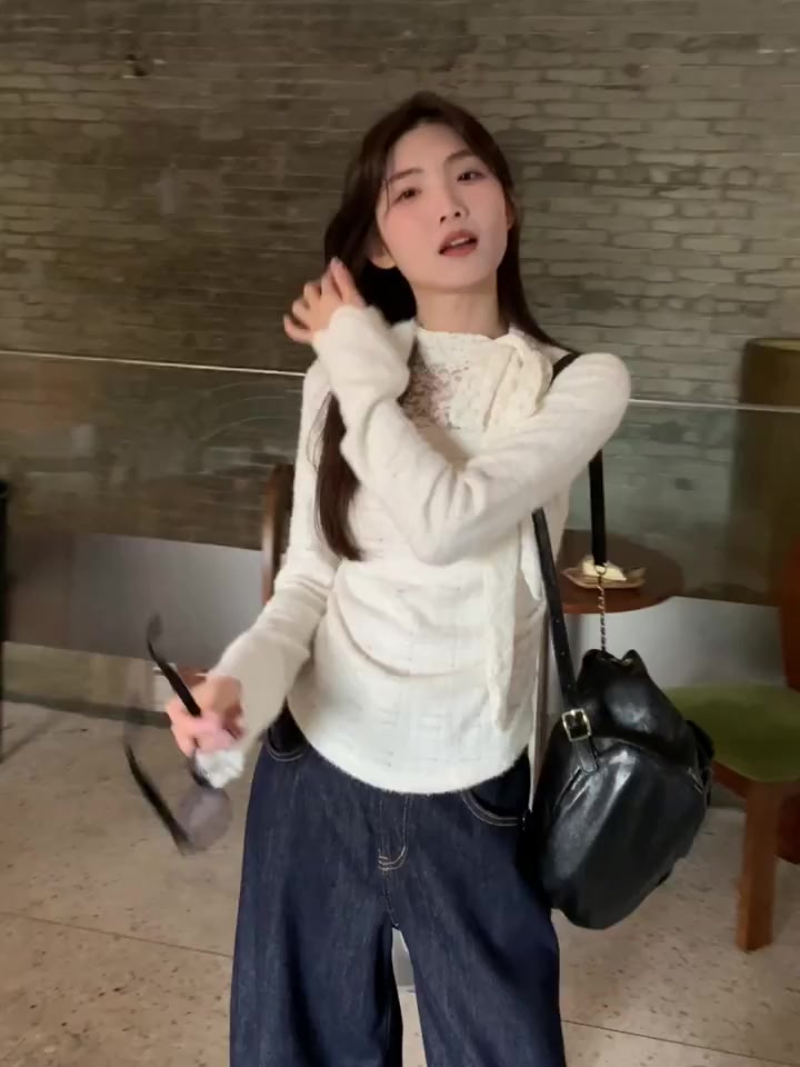 Meet-Adm Áo Thun Dài Tay Thắt Nơ Trắng Áo Crop Top Thời Trang Mùa Thu Mới | BigBuy360 - bigbuy360.vn