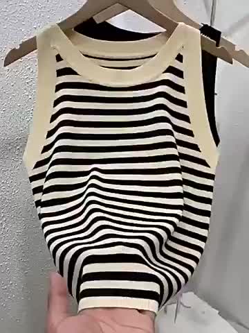 Áo Dệt Kim Sát Nách Cổ Tròn Họa Tiết Kẻ Sọc Thời Trang Mùa Hè Hàn Quốc Cho Nữ | BigBuy360 - bigbuy360.vn