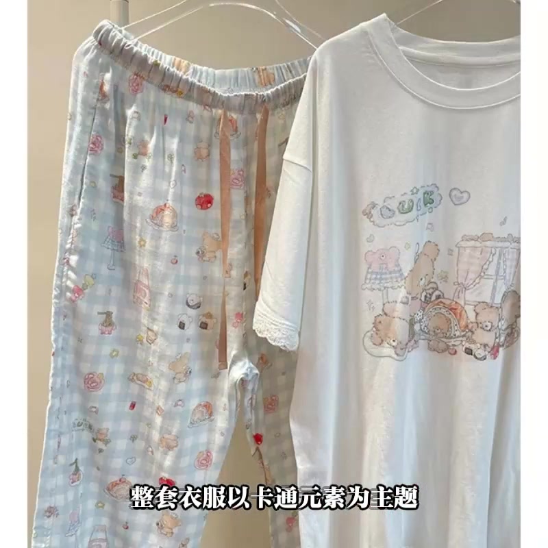 4.23 Cô Gái Dễ Thương Cổ Tròn Rời Thoải Mái Bộ Đồ Ngủ Nữ Xuân Thu Hoạt Hình | BigBuy360 - bigbuy360.vn
