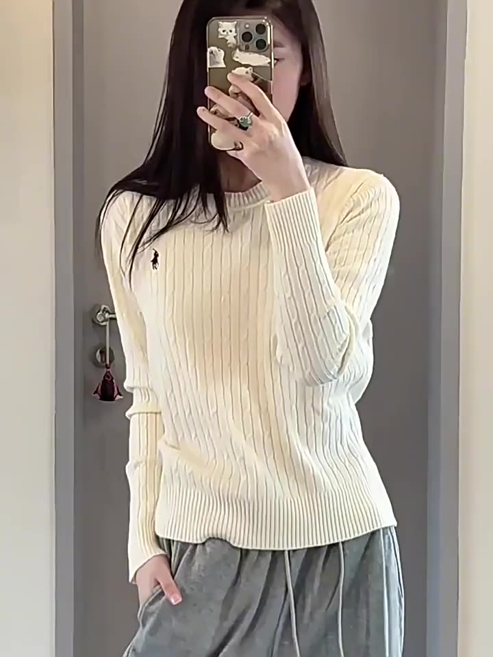 Áo len dệt kim tay dài thêu ngựa phong cách Hàn Quốc, họa tiết xoắn dây - cổ tròn màu trơn mềm mại | BigBuy360 - bigbuy360.vn