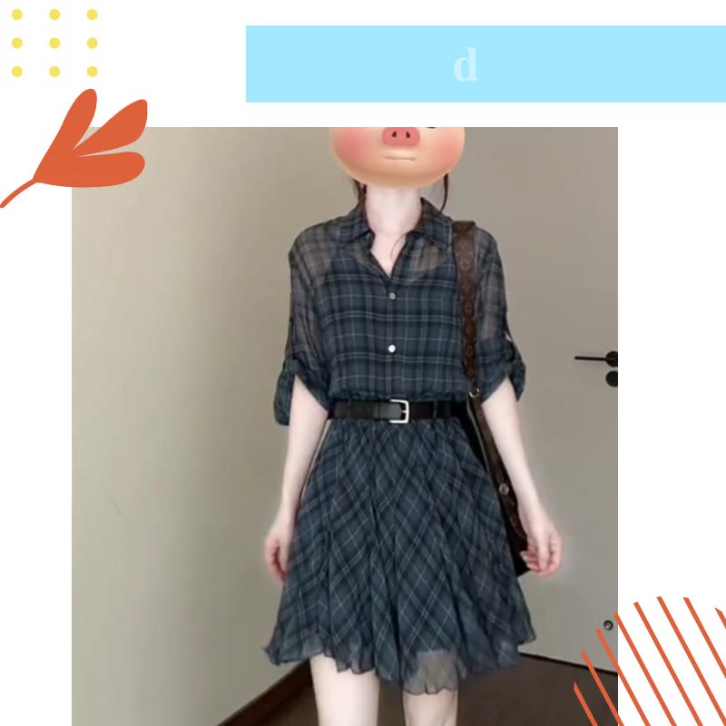 [Pre-Order] Váy Sơ Mi Caro Xanh Phong Cách Hàn Quốc Thanh Lịch Dáng Suông Che Dáng Hot Trend | BigBuy360 - bigbuy360.vn