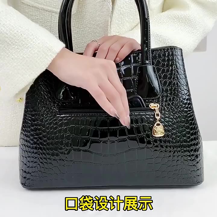 (Miễn Phí Túi Xách Nhỏ) Túi Xách Đeo Vai Bằng Da Bóng Sức Chứa Lớn