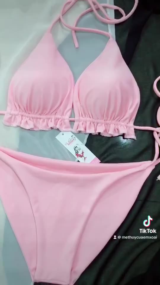 Bikni Đồ Bơi Nữ 2 Mảnh Hồng Áo bèo rút dây ( có sẵn) video+ hình thật | BigBuy360 - bigbuy360.vn